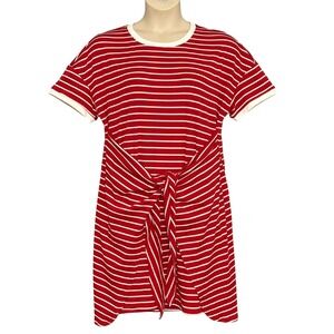 Grace Karin Women Dress 2XL Red White Striped Knit Tie Front Casual Preppy Beach